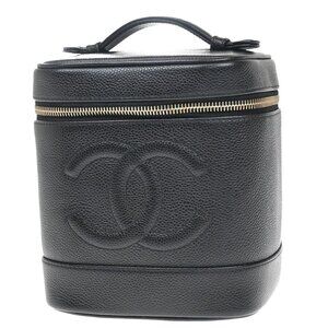 CHANEL CC Logo Vanity Hand Bag Grained Carfskin Leather Black GHW 25RF459